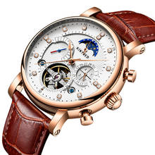 Relógio masculino esqueleto mecânico, relógio com calendário à prova d'água couro j025 2024 - compre barato