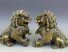 Bronze antigo chinês de feng shui fu foo cachorro estátua de leão porta deus par de leões 2024 - compre barato