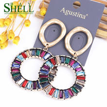 Shell bay Blue Kpop Earrings Fashion Jewelry Crystal Earrings Women Drop Circle Earrings Korean Boho Earings Luxury Earring Big 2024 - buy cheap