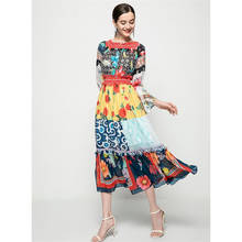 Женское платье с длинным рукавом, модельное Повседневное платье с вырезом лодочкой и цветочным принтом, весна-лето NP1438N 2024 - купить недорого