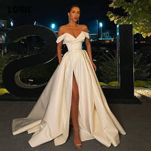 LORIE Arabic Evening Dress 2021 V-Neck High Front Side Split Satin Off the Shoulder A-Line Prom Gown Party Dresses abendkleider 2024 - buy cheap