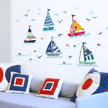 Cartoon Sea View Sailboat Wall Stickers Children's Room Bedroom Room Living Room Decoration Decals Vinyl Wallpaper Home Decor 2024 - buy cheap