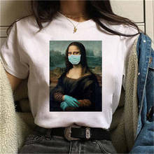 Camiseta con máscara de parodia de Mona Lisa para mujer, camiseta de moda con personalidad, camiseta de estética Harajuku de manga corta, camisetas blancas para mujer 2024 - compra barato