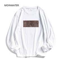 Moinwater camiseta estampa leapord feminina, camiseta casual branca e preta de algodão, camiseta feminina de manga comprida na moda, tops femininos mlt2013 2024 - compre barato