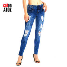 CatonATOZ-pantalones vaqueros rasgados con bordado Vintage para mujer, Jeans elásticos de lápiz, ajustados, 2083 2024 - compra barato