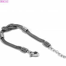 S925 pulseira de prata pura para homens e mulheres design criativo retro corda de mão thai prata temperamento simples raposa cauda pulseira 2024 - compre barato