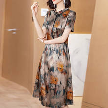 2021 vestidos de seda de alta qualidade femininos verão de meia-idade cheongsam retrô vestidos de seda femininos plus size lj3053 2024 - compre barato