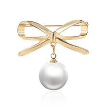 Fashion Bow Big Pearl Pendant Tassel Brooch Pins For Women Bowknot Pearl Pins Jewelry Wedding Banquet Accessories Simple Badge 2024 - buy cheap