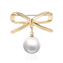 Broche con colgante de perlas para mujer, alfileres con lazo grande y borla, joyería con lazo, accesorios para banquete de boda, insignia Simple 2024 - compra barato