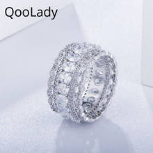 QooLady hermoso exquisito anillo de encaje ancho grande forma redonda zirconia cúbica piedra blanca boda banda para mujeres fiesta joyería F011 2024 - compra barato