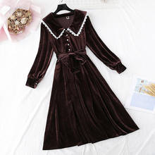 Vintage Velvet Women Dress 2020 New Spring Autumn Sweet Doll collar Long Sleeve Black Bandage Dresses Elegant Party Dress 2024 - buy cheap