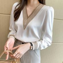Women Shirt Blouse 2021 Long Sleeve Embroidery White V-neck Chiffon Blouse Shirt for Work blouses or tops for woman White S-2XL 2024 - buy cheap