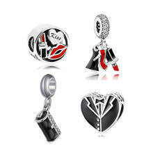 Classic Original Alloy Bead Glamour Trio Kiss Dangle Charm Red Black Enamel Fit Pandora Bracelet Bangle DIY Women Jewelry 2024 - buy cheap