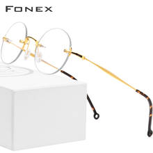 FONEX Pure Titanium Rimless Optical Glasses Frame Men New Vintage Round Prescription Eyeglasses Women Myopia Korean Eyewear 9141 2024 - buy cheap