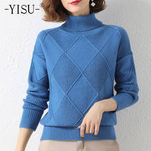 YISU Winter Women Sweater Solid color Argyle Half turtleneck Casual Jumper Fashion Knitted pullover Long sleeve Winter top 2024 - buy cheap