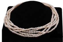 5 rows Women Jewelry 3x4mm white freshwater pearl necklace AAA natural pearl top quality gift 2024 - buy cheap