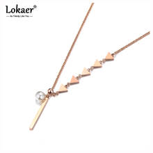 Lokaer imitação de pérolas pingente cinco triângulos cor de ouro rosa colar de aço inoxidável camisola corrente pendurar pingente n18249 2024 - compre barato