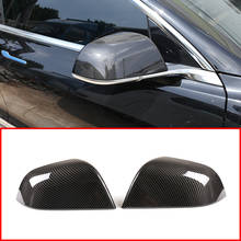 For Tesla model 3 Car Accessories Inner Decoration ABS Rearview Mirror Cover  Bright/Carbon Fiber Pattern Sliver/Black 2 Piece S 2024 - buy cheap