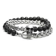 Vintage aço inoxidável corrente pulseira masculino acessórios lava pedra masculino pulseira pulseira caveira para homem jóias js-10 2024 - compre barato