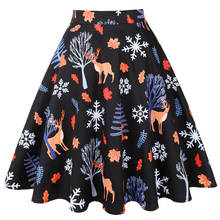 New Year Christmas Skirt Women Ladies Print A line Swing Rockabilly Vintage 50s Cotton Black Skirt 2024 - buy cheap