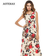 Женское длинное платье с цветочным принтом, без рукавов 2024 - купить недорого