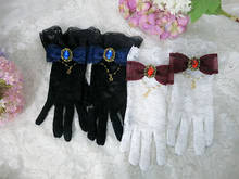 Lolita Origional Gothic KILL Bride Bow Lolita Versatile Lace Gloves Hand Cuff Wine RED Violet Blue 2024 - buy cheap