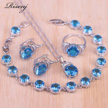 Risenj Sky Blue Stone White Zircon Silver Color Costume Jewelry Set For Women Bracelet Ring Earrings Necklace Set 2024 - buy cheap