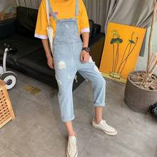 Summer Korean men's jeans cropped pants bib pants youth popular loose low waist casual 2024 - buy cheap