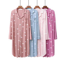 Модальная хлопковая ночная рубашка, весенне-осенняя ночная рубашка, женская ночная рубашка с длинным рукавом и милым принтом, Женская Повседневная Свободная Ночная одежда, платье 2024 - купить недорого
