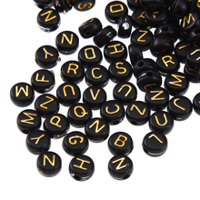 200Pcs Fashion Jewelry Golden alphabet beads on black Acrylic Flat Round Beads for DIY Craft &Jewelry Making 2024 - buy cheap