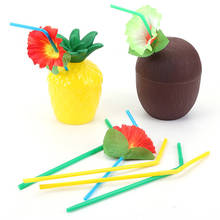 12Pcs/Lot Pineapple Coconut Cups Fruit Shape Juice Party Drinking Cups with Flower Straws for Hawaiian Luau Summer Beach Party 2024 - buy cheap