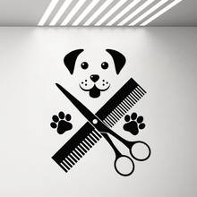 Dog Head Animal Traces Scissors Comb Decals for Pets Shop Pet Hospital Sign Door Window Decor Wall Stickers Removable G766 2024 - buy cheap