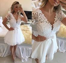 White Lace Pearls Short Homecoming Dress V-Neck Prom Party Gowns  Plus Size Girls Graduation Dresses 2020  vestido de formatura 2024 - buy cheap