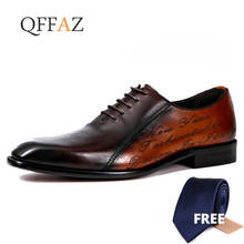 QFFAZ Men leather shoes business dress suit shoes men brand Bullock genuine leather black laces wedding mens shoes 2024 - buy cheap