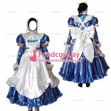 fondcosplay adult sexy cross dressing sissy maid long blue thin pvc dress lockable Uniform white apron Tailor-made[G2459] 2024 - buy cheap