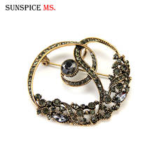 Sunspicems Elegant Gray Crystal Women Brooch Pins Antique Gold Color Turkish Design Bohemia Ethnci Party Jewelry Gift 2020 2024 - buy cheap