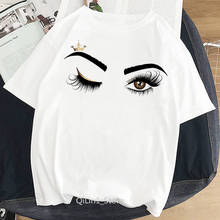 Camiseta con estampado de pestañas de corona de princesa para mujer, ropa harajuku kawaii, camiseta blanca, camisetas de verano 2021 2024 - compra barato