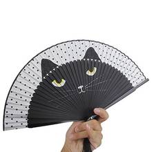 2021 Folding Hand Fan Craft Gift Vintage a Cat Pattern Tassel Dancing Wwomen Gift Home Living Room Office Decor Easy To Carry 2024 - buy cheap