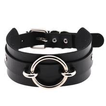 Leather Round Choker Collar for women Vegan leather chocker necklace with adjustable buckle Bondage gothic fashion jewelry 2024 - buy cheap