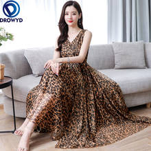 2021 Summer New Leopard Maxi Dress Sleeveless For Women Temperament Lady Waist Slim V-neck Sexy Large Size party Dresses Vestido 2024 - buy cheap