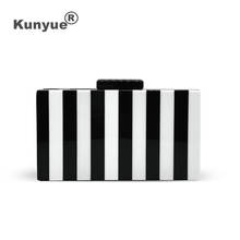 Stylish New Wallet Classical Striped Acrylic Evening Bags Women Fringe Crossbody Handbag Black White Party Box Cute Clutch Purse 2024 - buy cheap