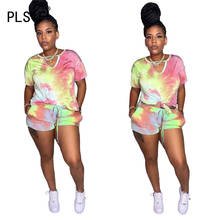 Women active outfits summer short sleeve tie dye print 2 pieces outfits female casual two pieces tracksuits 2024 - buy cheap