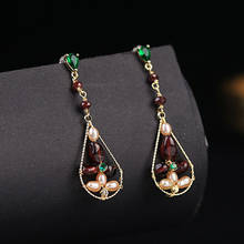 Jewelry Vintage Natural Stone Drop Earrings for Women Chinese Style Ethnic Natural Crystal Freshwater Pearl Dangle Earrings New 2024 - buy cheap
