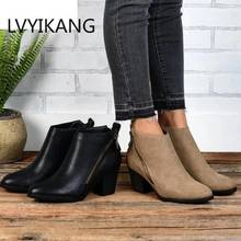 Fashion Women Boots Casual Leather Low Square Heels Zipper Martin Boots Winter Rubber Ankle Boots Black Red Zapatos Mujer 34-43 2024 - buy cheap