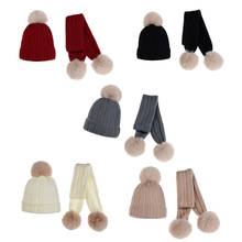 Children's Knit Hat Scarf 2 Pieces Set Winter Warm Cap Kids Baby Boy Girl Faux Fur Pom poms Soft Hat Scarves TD469 2024 - buy cheap