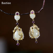 Bastiee-pendientes coreanos de plata 925 para mujer, joyería de Jade dorado y plateado largo, pendientes Vintage de plata 2024 - compra barato