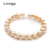 Lnngy 14K Gold Filled Bracelet 6.5-8.5mm Natural Cultured Freshwater Pearl Fashion Twisted Bracelet Bangle Women Jewelry Gifts 2024 - buy cheap