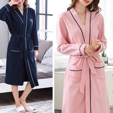 Fashion Women Soft Long Sleeve Solid Color Pockets Bath Robe Home Gown Sleepwear 2024 - buy cheap