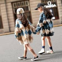 2019 г., весна-осень, новый Детский кардиган для девочек, вязаные свитера Свободная мягкая верхняя одежда в клетку для девочек Детский пиджак в повседневном стиле N42 2024 - купить недорого