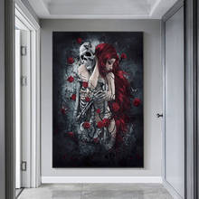 Abstract Skull Girl Canvas Painting Art Posters and Prints Dark Rose Flowers Wall Art Pictures Cuadros for Living Room Decor 2024 - buy cheap